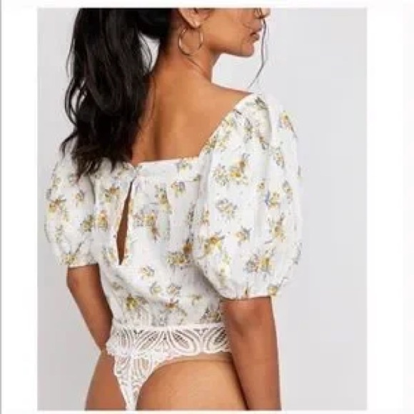 1 hour sale. Free People, floral top (Angela body suit, snaps at crotch), medium - Picture 10 of 11